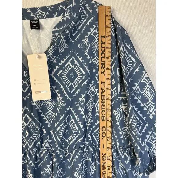 Emma Rose Peasant Dress Women's 3XL Blue Graphic Cottagecore Tiered Boho Maxi - Picture 9 of 11
